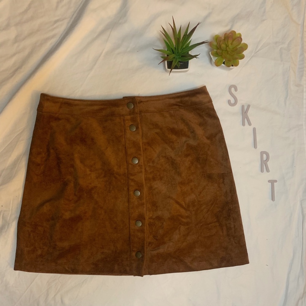 Brown suede button down skirt
